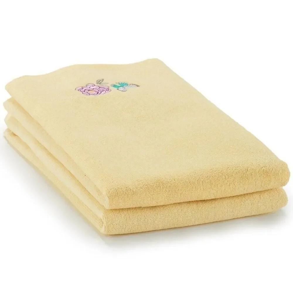 Valentina Embroidered Butterfly Floral Hand Towels Cotton Pale Yellow 2-Pc NEW